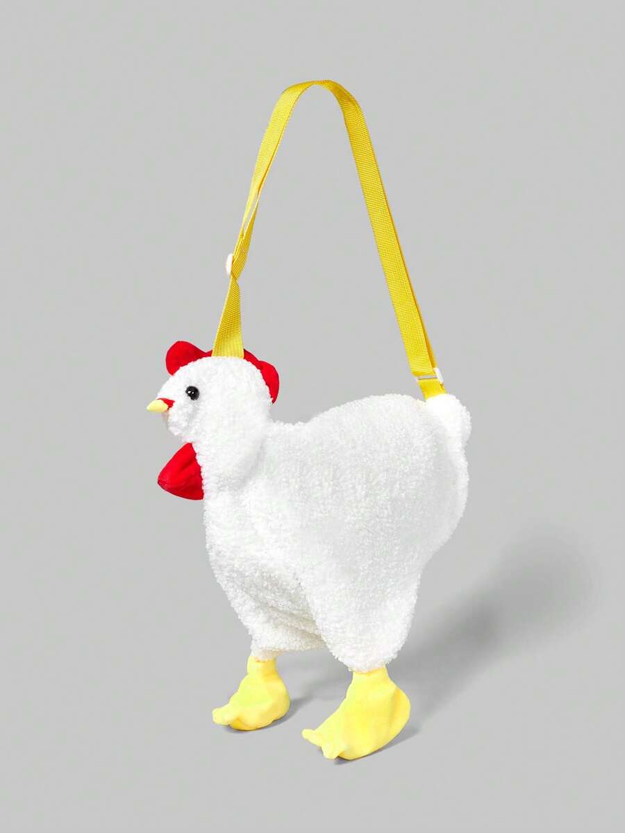 ROMWE Kawaii Cute Cartoon Chicken Shaped Plush Crossbody Bag, Novelty Animal Shaped Funny Fluffy Hen Rooster Shoulder Bags, Girls Boys Versatile Cartoon Image Satchel Bag With Adjustable Shoulder Strap, Chic Cute Christmas Small Purse Holiday Gifts, Creative Christmas Gift Ideas, Perfectly Matching With Fall Outfits Women - White - View 1