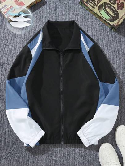 Manfinity Campus Court 男士长袖撞色拉链休闲宽松外套