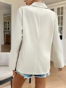 SHEIN Frenchy Women's Fall Winter Striped Cuff Spliced Buttoned Elegant Casual Lapel Blazers - Grey - View 2