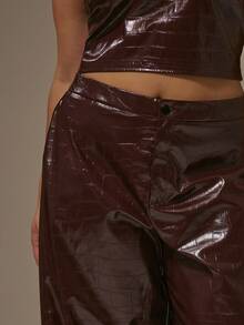 MUSERA Plus Wide Leg Pu Animal Leather Jeans Autum Party Curve - Red - View 5