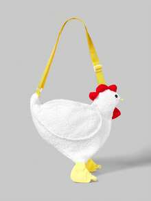 ROMWE Kawaii Cute Cartoon Chicken Shaped Plush Crossbody Bag, Novelty Animal Shaped Funny Fluffy Hen Rooster Shoulder Bags, Girls Boys Versatile Cartoon Image Satchel Bag With Adjustable Shoulder Strap, Chic Cute Christmas Small Purse Holiday Gifts, Creative Christmas Gift Ideas, Perfectly Matching With Fall Outfits Women - White - View 2