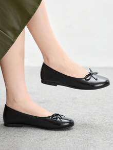 CUCCOO BIZCHIC Zapatos planos casuales con decoración de lazo para mujer - Negro - Ver 1