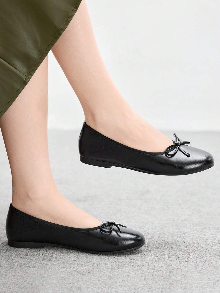 CUCCOO BIZCHIC Zapatos planos casuales con decoración de lazo para mujer - Negro - Ver 1