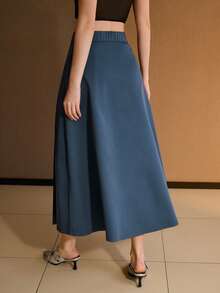 MOTF PREMIUM Chân váy dài cổ điển xếp ly có eo đàn hồi, có thể điều chỉnh, thanh lịch và đa năng cho công việc, mùa thu/đông - Màu xanh hải quân - Xem 3