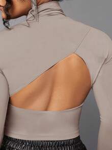 Silquee Camiseta De Mujer De Manga Larga Con Parte Posterior Recortada - Gris - Ver 6