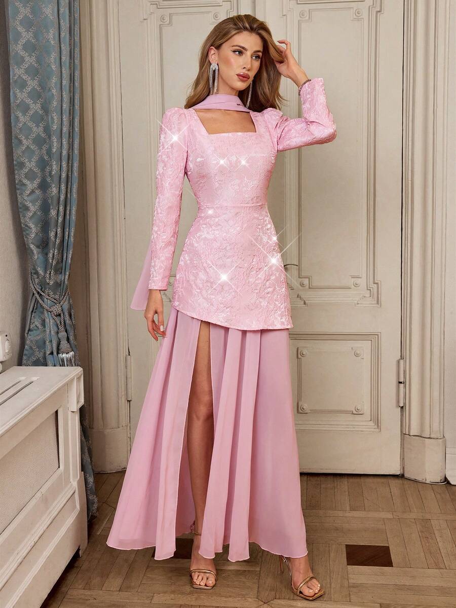 Selianne Women's Square Neck Flowy Tie Neck Dress - Pink - View 1