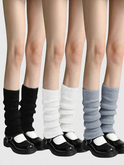 Kawaii 3pcs Women Solid Leg Warmers