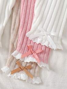 SHEIN Set 2 buc. lenjerie intimă pentru fete preadolescente, toamnă/iarnă, strat de bază, material elastic cu nervuri, garnitură din dantelă, pachet multiplu - Multicolor - Vizualizare 4