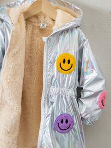 SHEIN Áo khoác dài tay có mũ trùm đầu phong cách đường phố cổ điển cho bé gái 1 chiếc áo khoác lông ấm áp cho bé gái - Nhiều màu - Xem 6