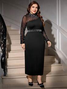 Gownix 大码女士长款串珠晚礼服，优雅黑色连衣裙，适合派对和各种场合，秋冬季圣诞节皆宜。 - 黑色 - 查看 6