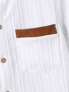 SHEIN Vacaura 2 件套男童休闲学院风简约白衬衫和裤子套装，适合大龄青年