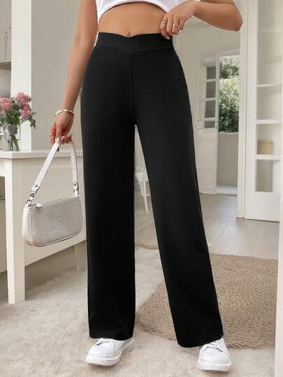 SHEIN Frenchy Women Black Leopard Print Straight Leg Pants,Winter Basic Casual Fashion Old Money Style Fall Clothes,Teacher Outfits,Back To School Date Spring