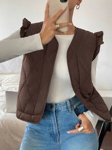 Siren Gaze 女士休闲纯色短袖外套，秋冬季 - 咖啡棕 - 查看 5