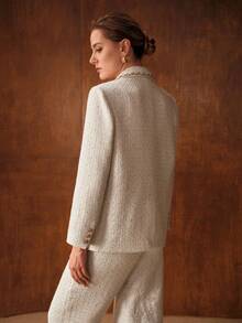MOTF PREMIUM TWEED CHAIN DETAIL STRUCTURED BLAZER - White - View 7
