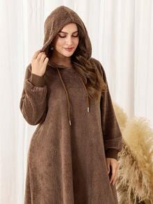 Lacomfia Vestido casual con capucha para mujer de talla grande - Marrón - Ver 3