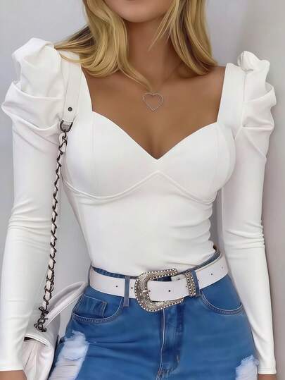 INAWLY Camiseta de manga larga de corte ajustado, cuello en V sexy y casual