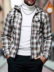 Manfinity Homme Chaqueta con capucha casual a cuadros para hombre, otoño