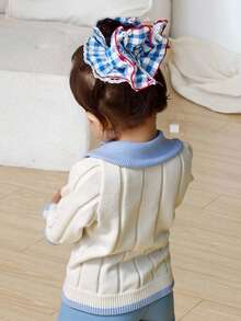 DAZY Sweater Lengan Panjang Berkerah Warna Kontras Kasual untuk Balita Perempuan, Gaya Korea - Aprikot - View 2