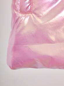 Abrigo acolchado con capucha y cremallera frontal de unicolor para niña, invierno - Rosa Pálido - Ver 6