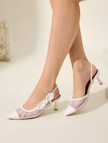 CUCCOO CHICEST 女士尖头网眼蝴蝶结装饰白色时尚高跟鞋 - 白色 - 查看 8