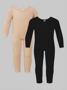 Sparklyn 两件装女童秋冬修身保暖纯色连体衣，面料柔软舒适，纯色设计，适合居家穿着，春秋冬三季皆宜。 - 彩色 - 查看 3