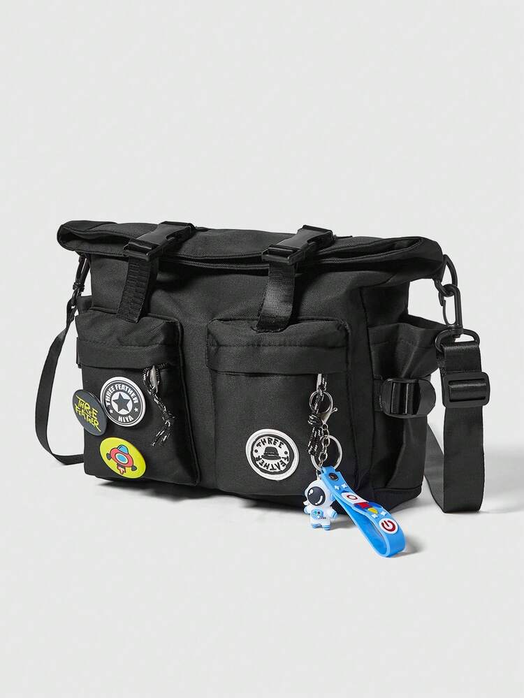 ROMWE Grunge Punk Leve, Casual De Negócios, Bolsa Mensageiro Média, Decoração De Fivela Com Pingente De Bolsa E Emblemas Para Meninas Adolescentes, Mulheres, Estudantes Universitários, Novatos E Trabalhadores De Colarinho Branco, Perfeito Para Escritório, Faculdade, Trabalho, Negócios, Deslocamento Diário, Ao Ar Livre, Viagens, Passeios - Preto - Visão 2