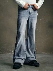 AXEPEAK 男士水洗修身休闲开衩时尚裤 - 藍色 - 查看 4