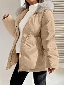 SHEIN Maternity Autumn/Winter Thermal Lined Drawstring Waist Hooded Padded Coat
