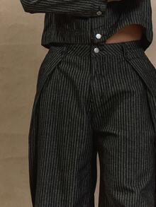 Musero Pinstripe Denim Trousers Baggy Straight Leg Button Fastening Jeans Only Autumn Winter - Multicolor - View 5
