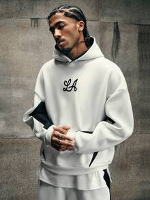 AXEPEAK Men's Contrast Color Patchwork Hoodie And Sweatpants Set - Black and White - View 5