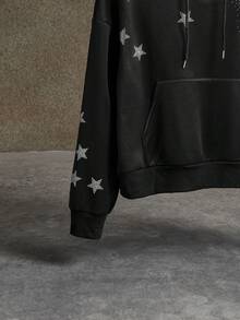 AXEPEAK Men's Hoodie With Clear Rhinestones And Loose Fit Plush Fabric - Black - View 4