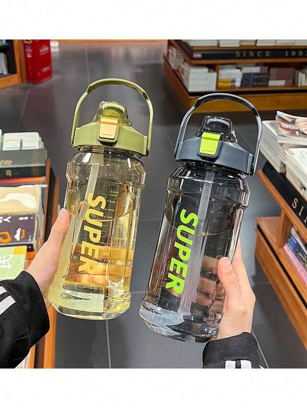 1 pieza Botella de agua deportiva de 1500/2000ML a prueba de fugas con marcador, taza motivacional portátil para deportes al aire fitness