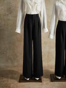 Anewsta Tall 优雅时尚设计褶裥西装裤，带口袋，直筒裤型，高个款 - 黑色 - 查看 7