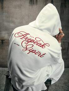 AXEPEAK Men's Letter Embroidered Hoodie And Sweatpants Set - White - View 6