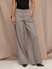 SHEIN BAE Quần ống đứng đơn sắc thường ngày có túi dành cho nữ - màu nâu - Xem 5