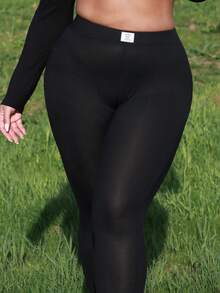MelDlgn Plus Size Patch Ribbed Leggings Fall Cloth For Women - Black - View 4