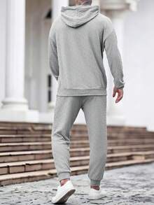 Manfinity Homme Men's Casual Hooded Sweatshirt Set With Pockets Men Co Ord Set Grey Outfit Men Men Sweatsuit Set Men Joggers Suit Knitted Two Piece Outfit Men - Coffee Brown - View 2
