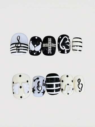 Kawaii Puntas de uñas postizas hechas a mano con alas de metal en forma de corazón romántico con encaje, nota musical y serie rosa, estilo de bailarina, adecuadas para salidas diarias y citas. Producción masiva, diseño enérgico para niñas.