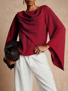 Vesra Women's Elegant Asymmetrical Wrap Top - Red - View 6