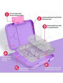 Tritan材质闪光便当盒 - E型午餐盒 - 4-6格，防漏，便携提手，微波炉/洗碗机适用 - 紫色935C - 查看 1