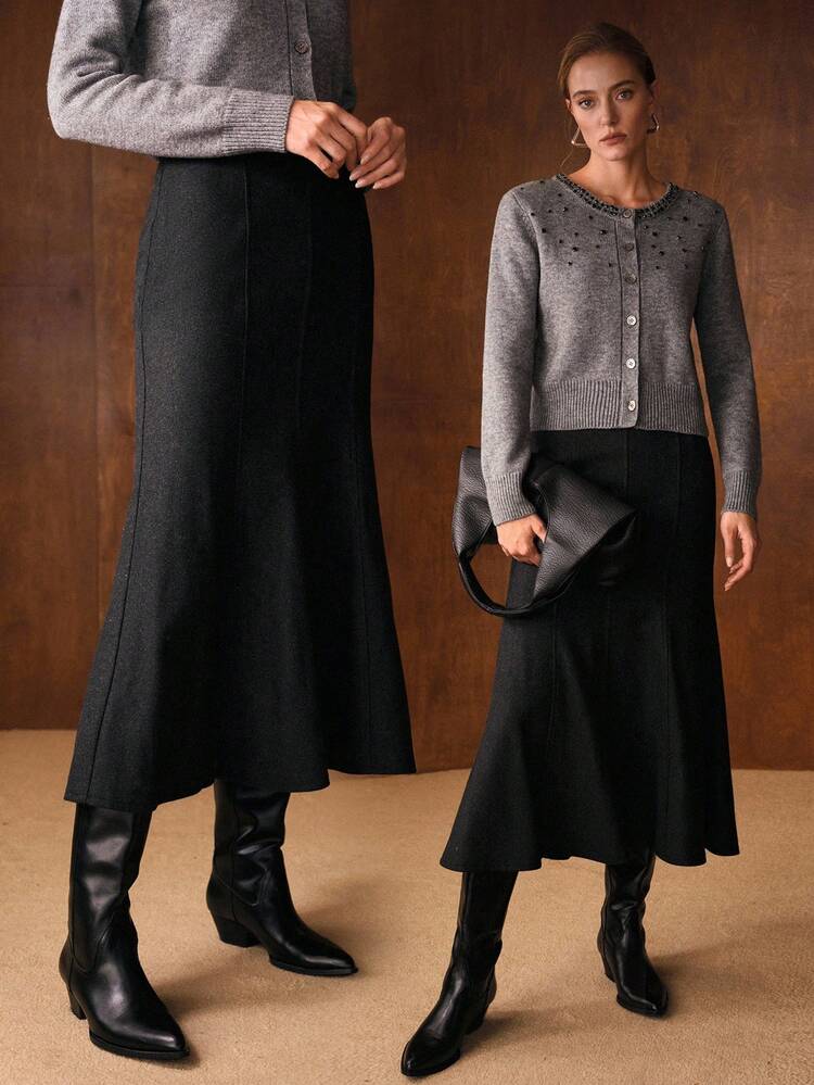 ZIPPER BIAS CUT SKIRT