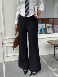 SHEIN EZwear Pantalon large noir polyvalent et pour le travail, pantalon habillé pour femme, printemps - Noir - Voir 1