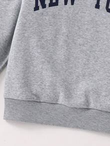 Sweat-shirt-shirt décontracté à demi-zip et col montant avec motif floral gris pour adolescentes et préadolescentes, Sweat-shirt-shirt ample à manches longues avec imprimé graphique minimaliste classique "New York", col rond épais, adapté pour l'automne/l'hiver - Gris - Voir 5