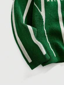 ROMWE MEN Prep 男士V领学院风足球针织毛衣，冬季款 - 綠色 - 查看 4