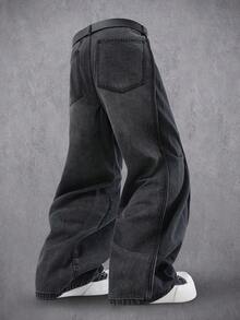 Manfinity Denimwave Manfinity Streetstyle Men's Pocket Distressed Loose Wide Leg Casual Jeans