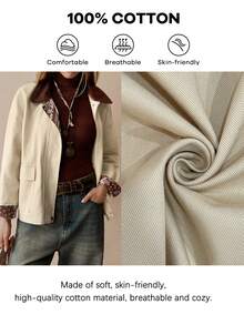 Florisole Women's Vintage Patchwork Collar Textured Dual Pocket Loose Fit Long Sleeve Khaki Jacket, Winter - Khaki - View 1