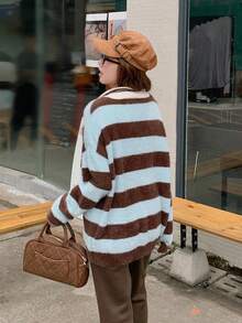 DAZY 女士条纹韩版休闲长袖毛衣，秋冬