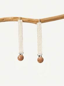 Cozy Pixies 2pcs White Lace Embroidery 100% Cotton Trim Pacifier Clip, Newborn Baby Shower Gift For Boys & Girls - White - View 4