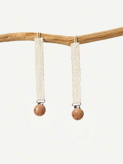 Cozy Pixies 2 Stück weiße Spitzen-Stickerei Schnuller Clips, Geschenk zur Geburt für Jungen & Mädchen
