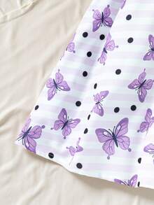 Explorewe SHEIN KIDS,Best Gifts For 11 12 Year Olds Girl,Tween Girls' Casual Patchwork Butterfly Print Bow Decor Dress, Autumn,Internet Girl - Purple - View 4